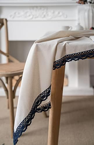 Cotton Linen Tablecloth Table Cover with Lace Trim for Home Kitchen