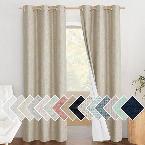 NICETOWN Taupe 100% Blackout Linen Curtains 84 inch Long Burg