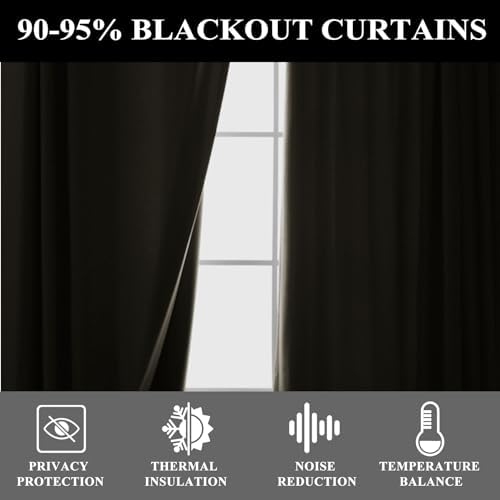 Fcosie Blackout Linen Curtains 108 Inches Long - Pinch Pleat Drapes