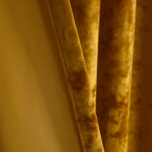 Lux Warm Gold Crushed Velvet Curtains 2 Panel Set - 120 inches Long