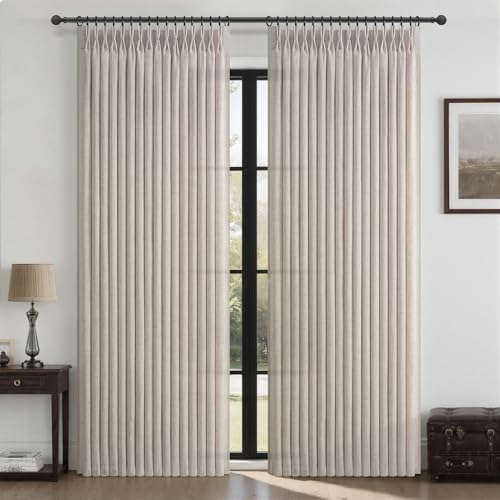 Taupe Memory Trained Pinch Pleated Linen Semi Sheer Curtains 96 Inches