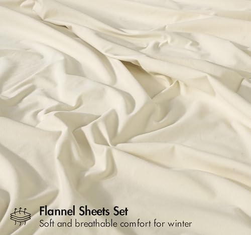 RUVANTI Flannel Sheets King Size, 4 Pcs Ultra Soft Bed Set, Vanilla