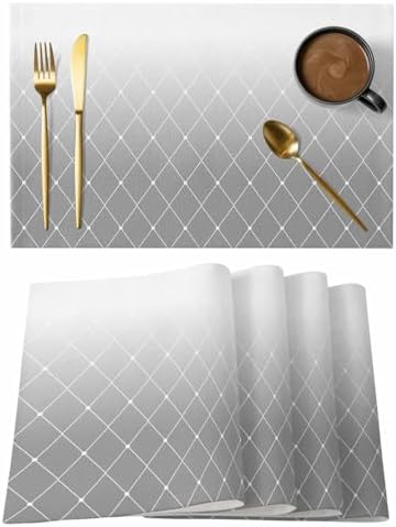 Country Gray Gradient Lines Placemats Set of 6 Washable Table Mats for