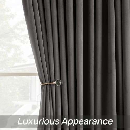 Dark Grey Velvet Blackout Curtains 120 inch Length 2 Panels for Living