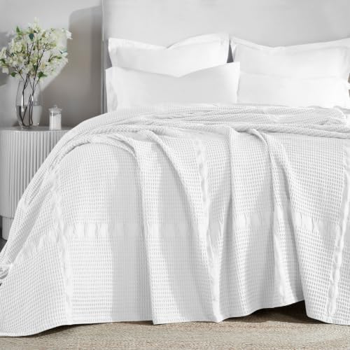 SUPERIOR Waffle Weave Cotton Blanket, Comfy Blanket for Bedroom Decor