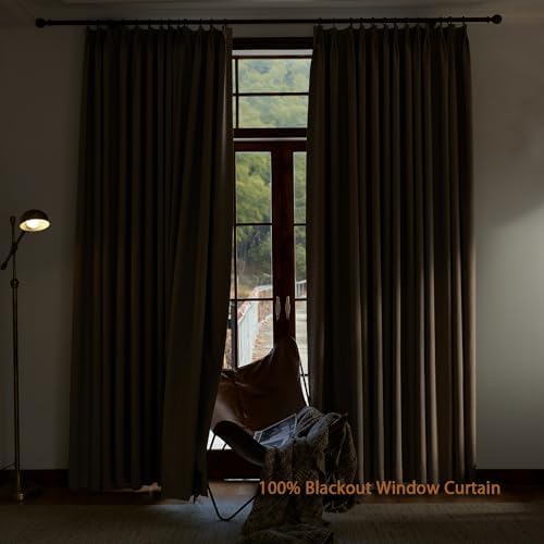 Textured Linen Double Pleats 100% Blackout Curtains for Bedroom/Living