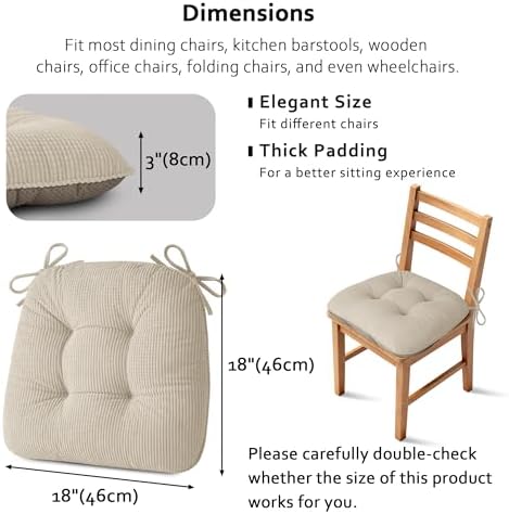 ELFJOY Dining Chair Cushions 1 Piece Non Slip 18"X18"X3" Beige