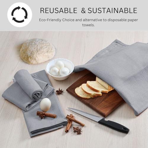 Waffle Kitchen Towels, Grey, 16x26 in, Set of 4