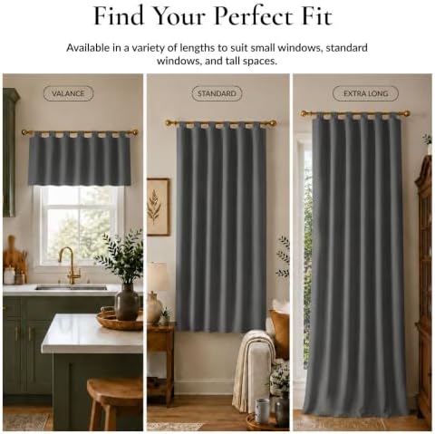 Tab Top Blackout Window Curtain 30W x 120L Inch Dark Grey, 1 Panel