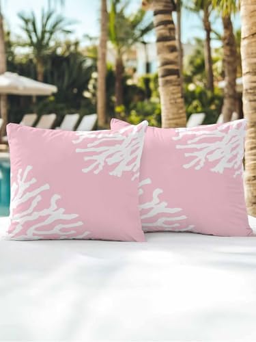 Outdoor Pillows Waterproof Set of 2, Coral Pink Patio Throw Pillows