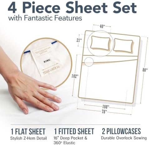 TEXAS LINEN CO. 400 Thread Count King Size Sheets Set Sateen, Dark