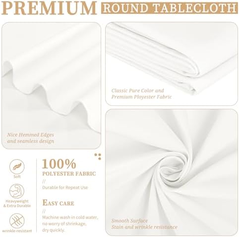Showgeous 90 Inch Ivory Round Tablecloths, Polyester Table Covers