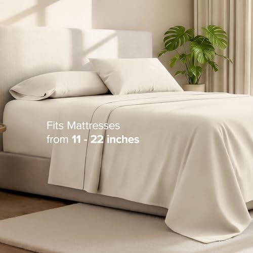 Bare Home Deep Pocket 22" Sheet Set 1800 Ultra-Soft (Full, Sand)