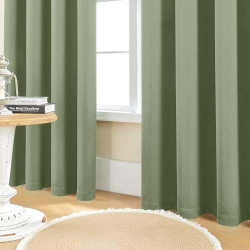 Thermal Insulated Black Out Curtains 72 Inch Long, Back Tab Rod Pocket