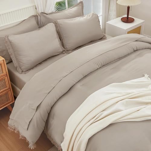 Andency Oversized King Comforter Set, 7 Pieces Wheat Green Bedding