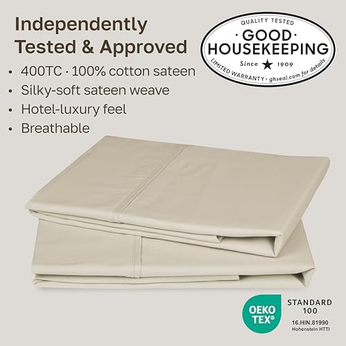 California Design Den 2-Pack King Pillowcase,100% Cotton Sateen Beige
