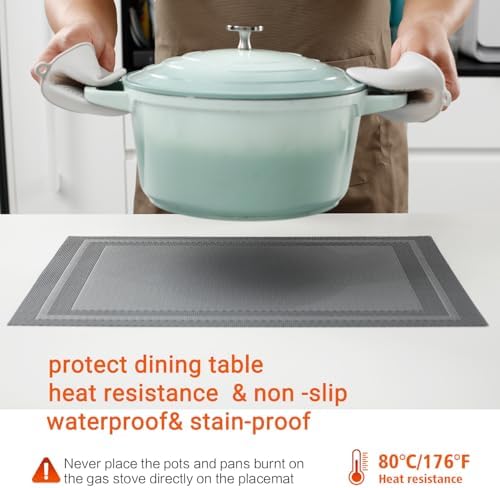 Gray Vinyl Placemats Set of 8,Washable Dining PVC Table Mats