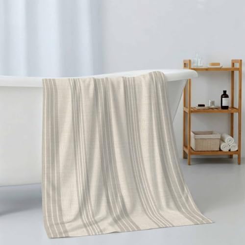 Bath Towel Set, Gray Stripes Burlap Soft Absorbent Bathroom Towels