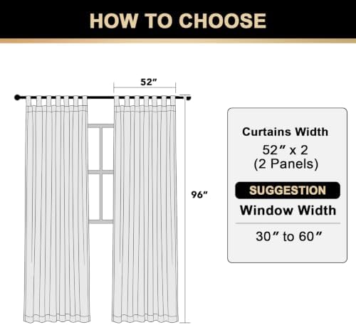 PrinceDeco Linen Semi Sheer Curtains for Living Room, 52x96 inch, Off