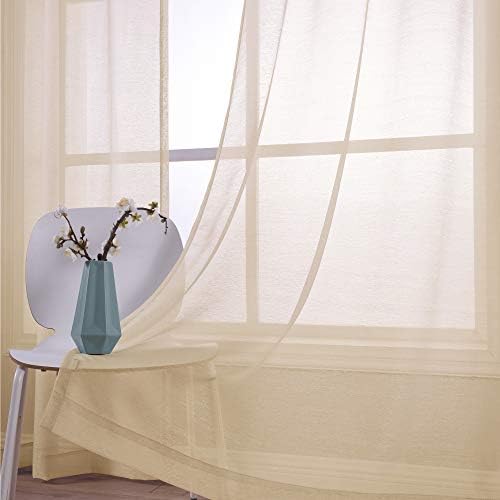 Tan Beige Curtains 84 Inches Long,Sheer Grommet Farmhouse Style
