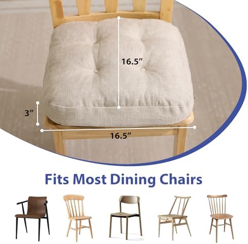 IASEAHK Memory Foam Dining Chair Cushions, Beige, 16.5"x16.5"x3.5"