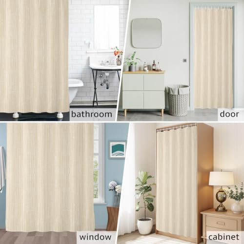 QueenKer Beige Linen Texture Shower Curtain Vintage Solid Color