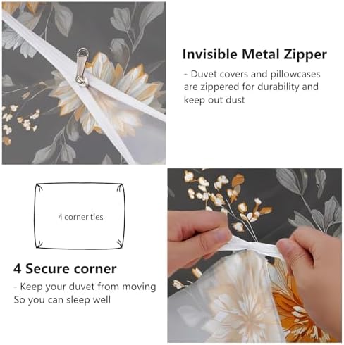 Reversible Duvet Cover Set King Plants Dahlias Garden - Bedding Set