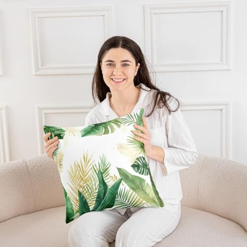 Feelyou Palm Leaf Throw Pillow Covers 22"x22" Set of 2 Tropical Leaves