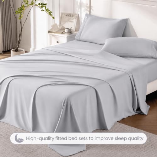 Silver Gray King Size Sheet Set, Pre-washed Microfiber Cotton-Like