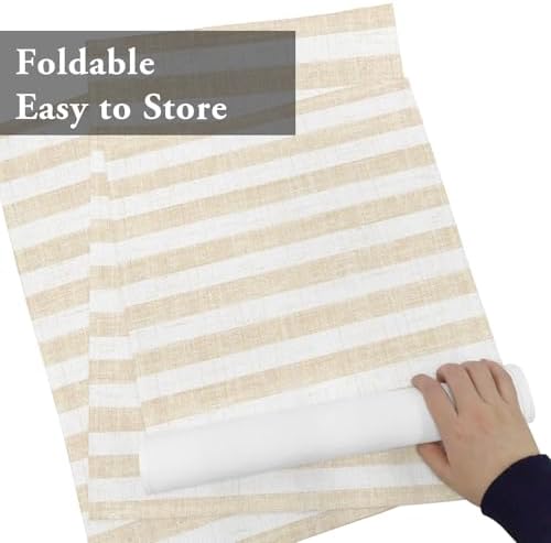 Beige Striped Placemats Set of 4, Cotton Linen Fabric Place Mats