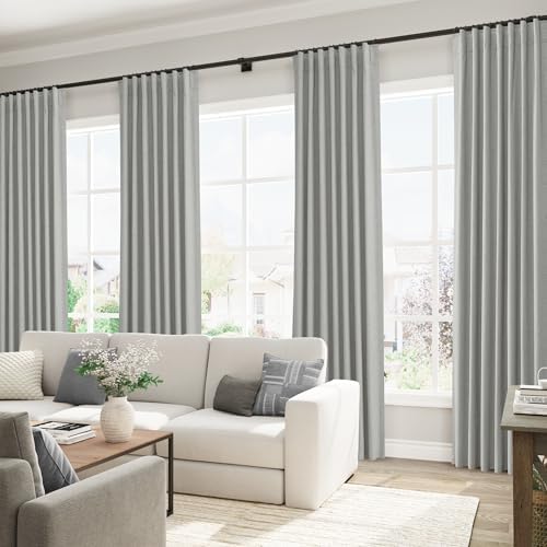 Jowels Grey Linen Blackout Curtains 120 Inches Long 2 Panels for