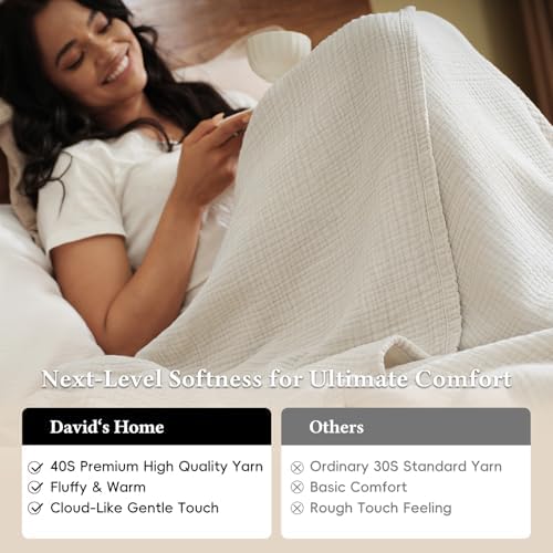 David's Home 100% Cotton Muslin Throw Blanket for College Dorm