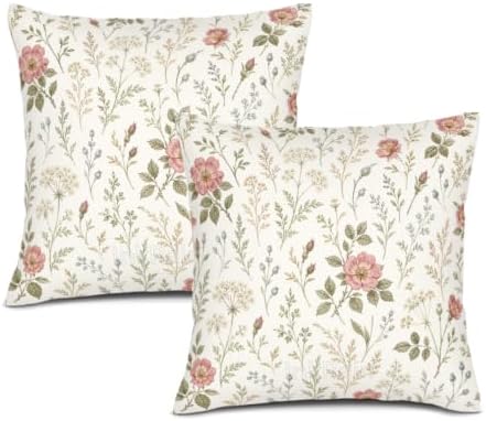 InkRain Elegant Cream English Rose Wildflower Floral Pattern Pillow