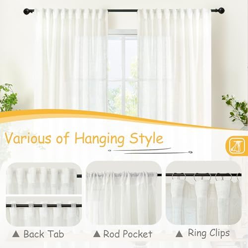 YoungsTex Extra Long Linen Semi Sheer Curtains 108 Inch Length - Ivory