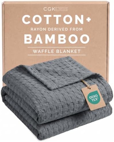 Cooling Waffle Blanket for Hot Sleepers - Queen Size, 90x90, Dark Grey