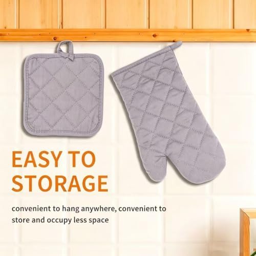 4‐Piece Cotton Oven Mitt Set, Solid Color Heat Resistant Oven Gloves &