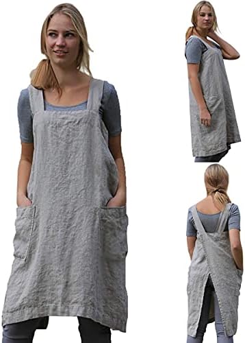 TBA Cotton Linen Apron Cross Back Apron for Women with Big Pockets