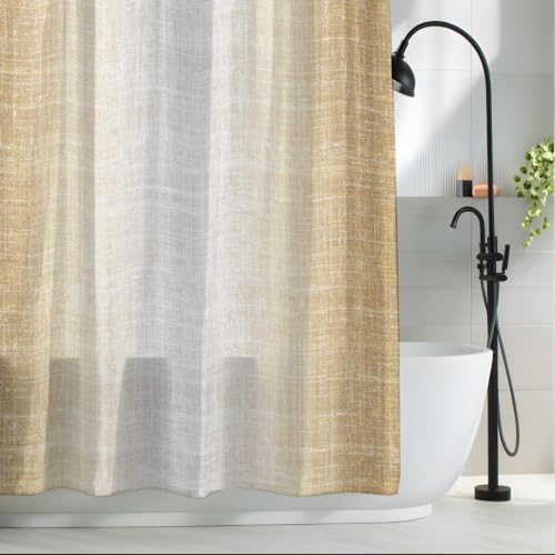 Sand Beige Ombre Shower Curtain Rustic Linen Texture Waterproof Fabric