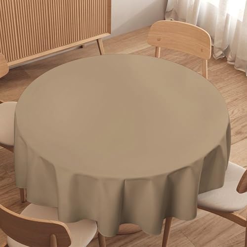 Round Tablecloth, Solid Plain Beige Table Cloth Washable Table Cover