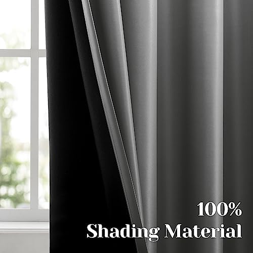 HOMEIDEAS Ombre 100% Blackout Grey Curtains 52W x 96L 2 Panels