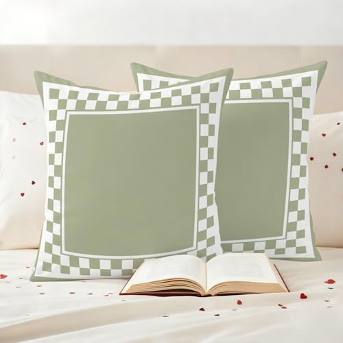 Outdoor Pillow Covers 18 x 18 Inches, Sage Green Geometric Waterproof
