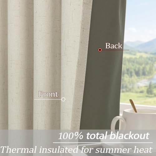 KOUFALL 108 Inch Cream Linen Blackout Curtains, 9ft Long Sun Blocking