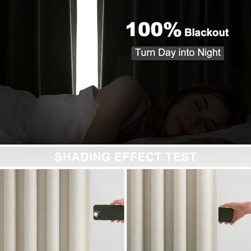 Topfinel Full Black Out Grey Beige Pinch Pleated Curtains 84 Inch 2