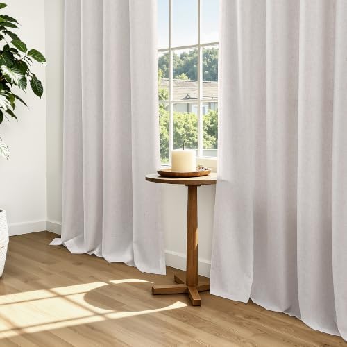 SMABU Extra Long Linen Grommet Curtains 120 Inch Long Beige White 2