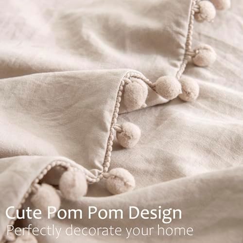 Taupe Pom Poms Pillowcases King, Khaki Tan Pillowcases Set of 2, 100%