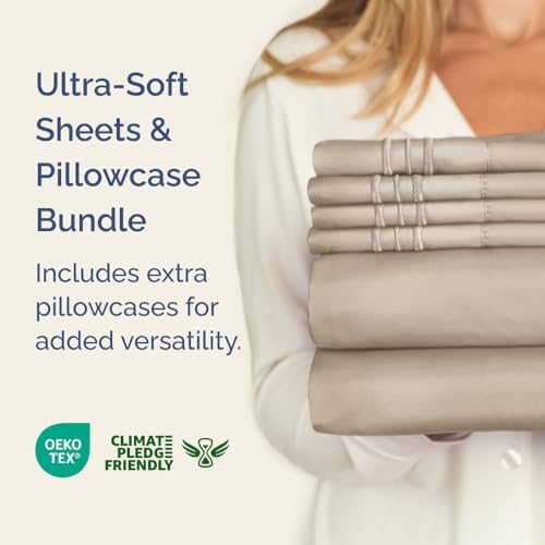 Cream 4-Piece Sheet Set & Pillowcase Bedding Bundle (Full Size)