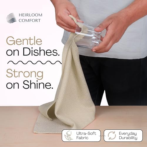 Beige Kitchen Towels, 12 Pack, 100% Cotton, Super Absorbent and Quick