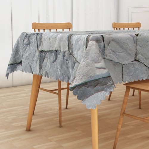 Stone Wall Tablecloth 60x120 Inch Natural Rustic Gray Stone Print