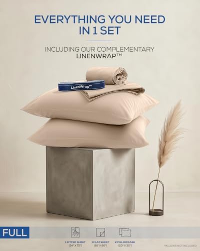 Luxury T1500 Full Sheet Set with LinenWrap 4 Piece Soft Sheets - Beige