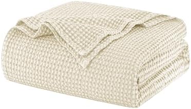 Talasily 100% Cotton Waffle Blanket King Size,Stone Washed Bed Blanket